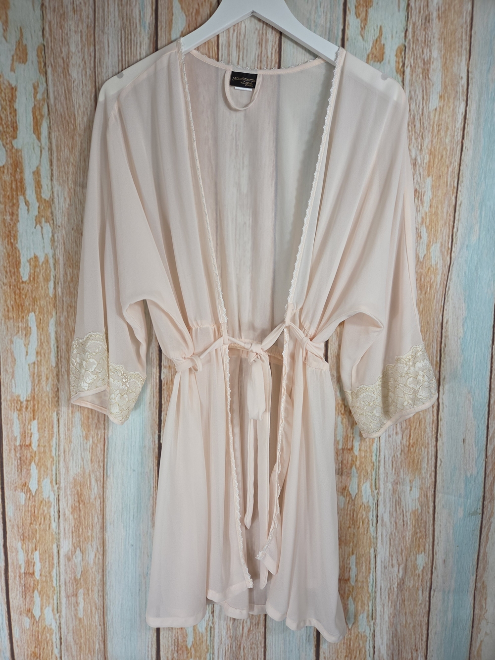 Vintage Seductivewear By Cinema. Light Pink Lace-Trim Sheer Robe. Size Small